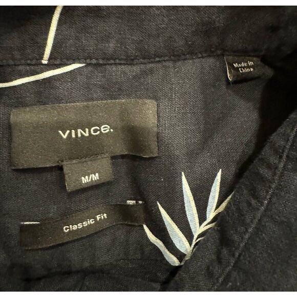 Vince Classic Fit Mens Willow Leaf Navy Blue Linen SS Button Up Hawaiian Shirt M - Picture 5 of 9